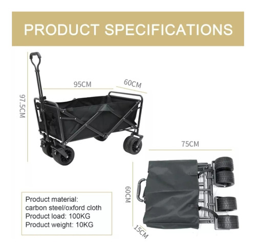 Carrito Para Compras Plegable Ideal Para Camping 8 Pulgadas