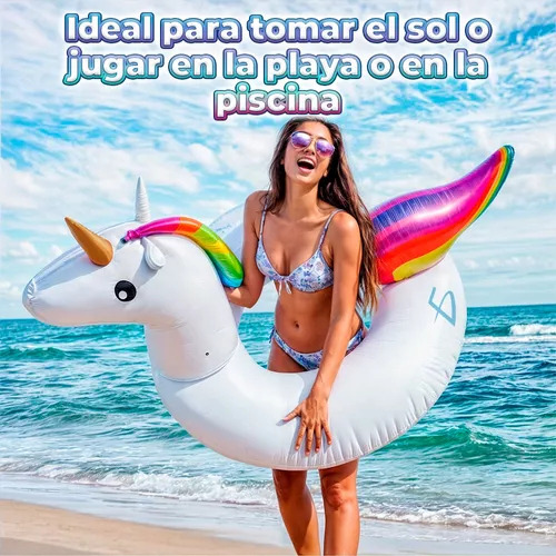Inflable Dona Acuatico Piscina Forma Unicornio Pool Party Color Blanco Ele-Gate