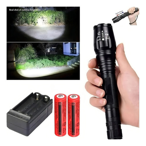 Linterna Táctica Gnérica Bl-8668 Led Militar Potente Recarga Blanco Negro