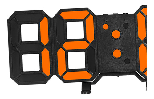 Relógio De Parede 3d Led Digital Relógio Preta Laranja