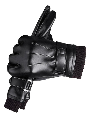 Guantes De Invierno Pu Cuero Grueso Suave Térmico Forrado