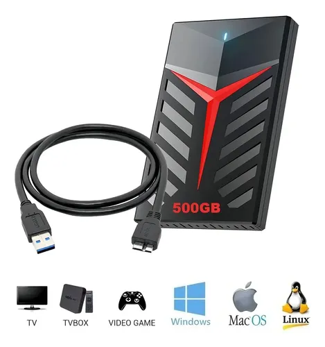 HD Externo 500GB USB 3.0 Hitachi Slim Portátil Preto para PS4 Xbox