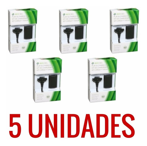 Kit Com 5  Control Xbox 360 Slim Carregador Bateria Lacrado