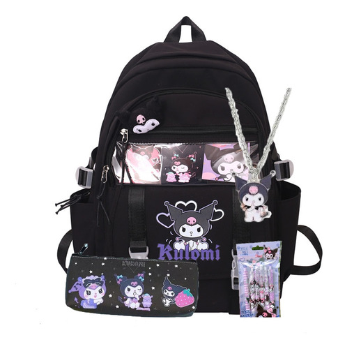 Mochila Escolar Kawaii Kuromi Con Estuche For Lápices Para