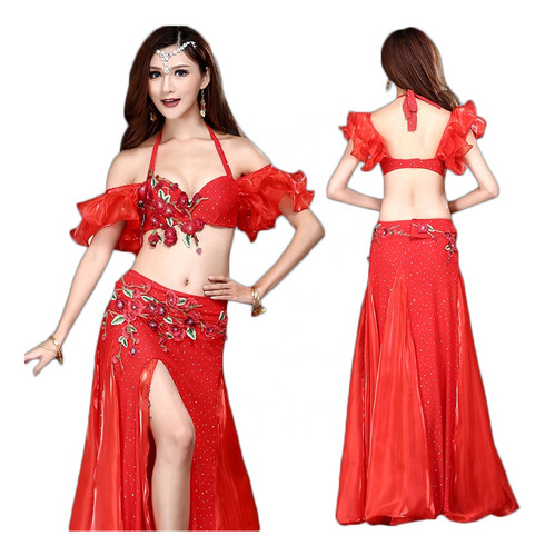 Roupa De Performance De Dança Do Ventre Conspícua Com Flores