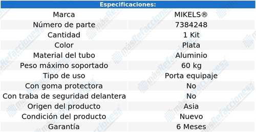 Barras Porta Equipaje Para Toldo Mikel´s