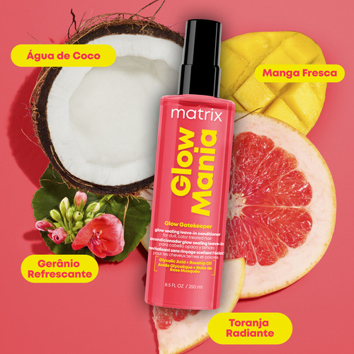 Matrix, Leave-in Condicionante em Spray, Glow Mania, para cabelos coloridos, com Ácido Glicólico, Condicionador sem Enxágue, Revitaliza, Hidrata, da Brilho, Protege Termicamente, 250ml