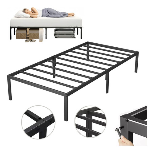 Base De Cama Recamara Individual Metal Camas Recamaras Soporte De Cama De Plataforma Metálico Resistente Con Tablillas De Acero Para Almacenamiento, Fácil De Montar 190*97*36cm O.p. Openfar