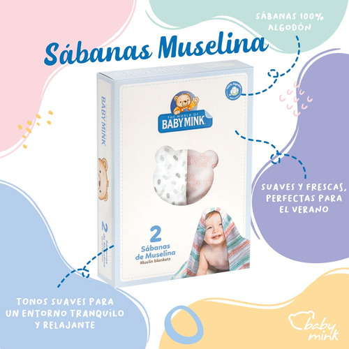 Set 2 Sábanas Para Bebé De Muselina Baby Mink Suavidad