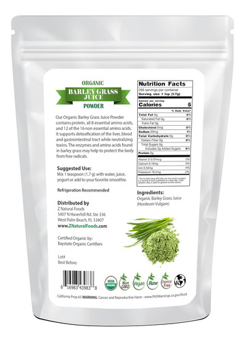 Z Natural Foods Polvo De Jugo De Hierba De Cebada Orgánica,