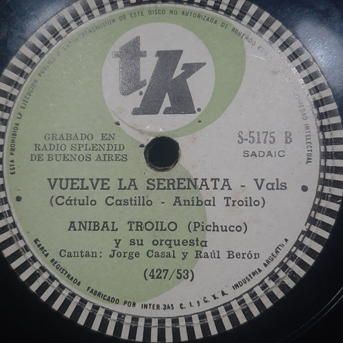 Pasta Anibal Troilo Orquesta Jorge Casal Raul Beron Tk C543
