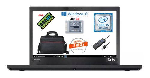 Lenovo Thinkpad T480 I5-8250u 8gb 480gb Ssd Factura 12mesgar (Reacondicionado)