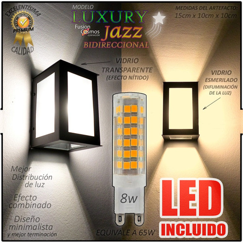 Farol Exterior Hierro Pared Jardin Aplique Moderno + Led 8w