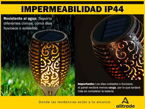 Imagen 6 de 10 de Farol Solar Exterior Led Fuego Calida Aplique Pared Jardin