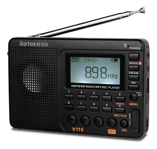 Radio  Retekess V115 V115 digital portátil color negro