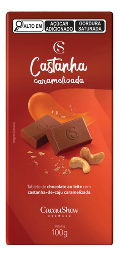 Tablet Barra Chocolate Castanha Caramelizada 100g Cacau Show