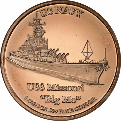 Moeda Cobre Pura 999 1 Onça Avdp Us Navy Uss Missouri Fc (2)