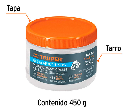 Grasa De Jabón Base Litio Para Chasis, 450 Gr. Truper.
