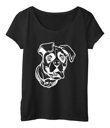 Remera Mujer  Color Perro Boxer Cara Sacando Lengua