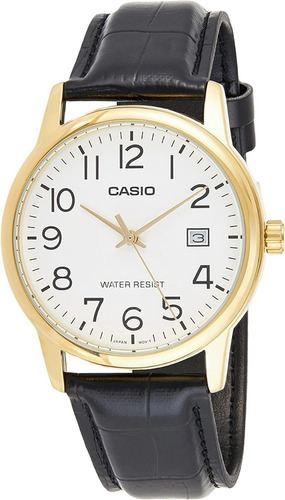 Relogio Casio Masculino Mtp-v002gl 7b2u Dourado Couro Preto