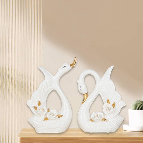 2 Piezas Pareja Estatuas De Cisne Figuras De Cisne Adornado