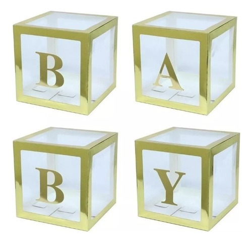 Caja Para Globos Cubo Dorado Baby Shower X4u