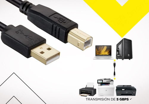 Imagen 6 de 10 de Cable Usb Impresora A B Para Hp Epson Multifuncion 1.8 Mts