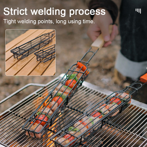 Cesta Portátil Para Asar Barbacoa Con Mango De Madera Para S