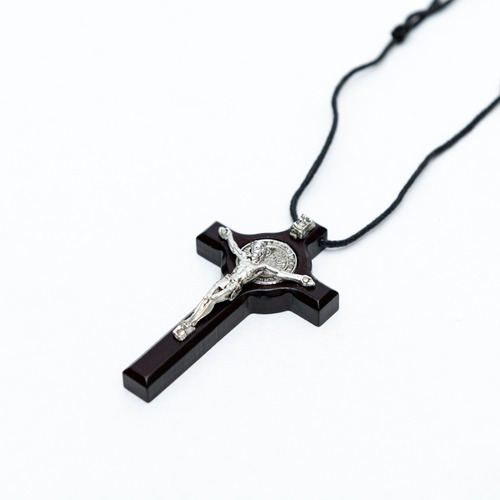Collar Crucifijo Cristo Para Comunión O Confirmación 8cm Color Marrón Oscuro