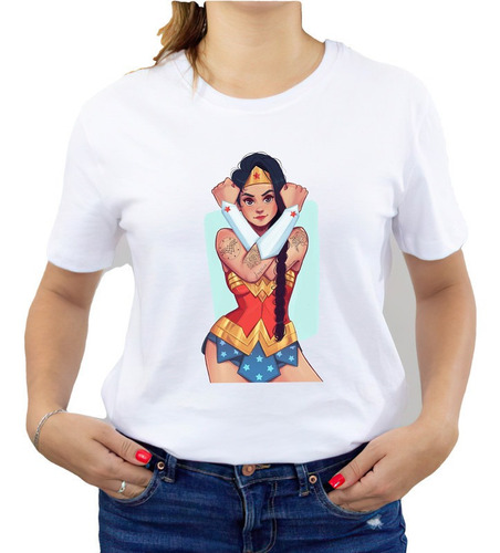 Polera Dama Estampada 100%algodon Diseño Mujer Maravilla 382