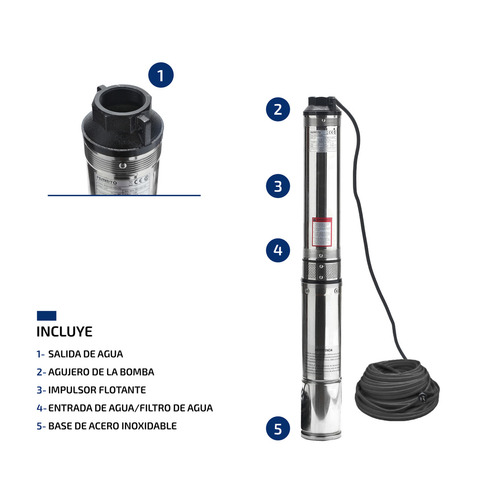 Imagen 8 de 9 de Bomba Sumergible Pozo Napa 4 Pulgadas 1 Hp 6500 L/h Cable