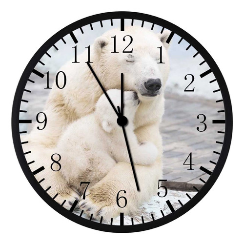 Reloj Pared Oso Polar Marco Negro 12  Cara Vidrio Silencioso