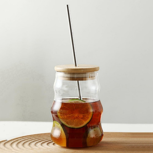 Vasos De Vidrio Acanalados Vawolecy Con Pajitas Y Tapas, 2 V