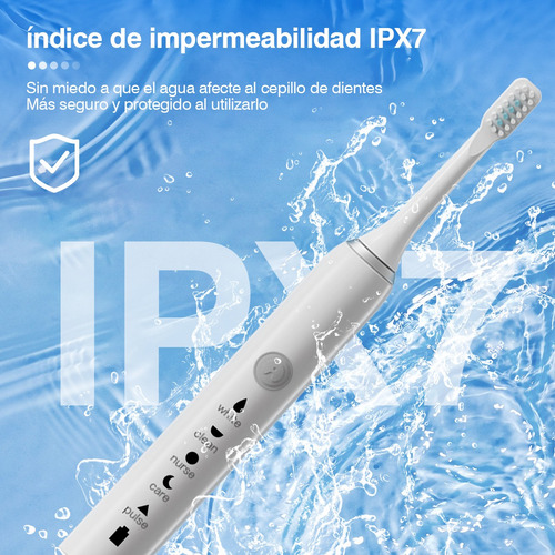 Cepillo Dental Electrico Recargable 8 Cabezales 5 Modo Blanco