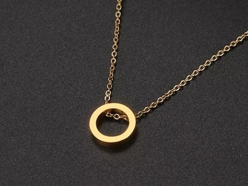 Imagen 3 de 4 de Collar Mujer Acero Círculo Moderno Minimalista Chapa Oro 14k