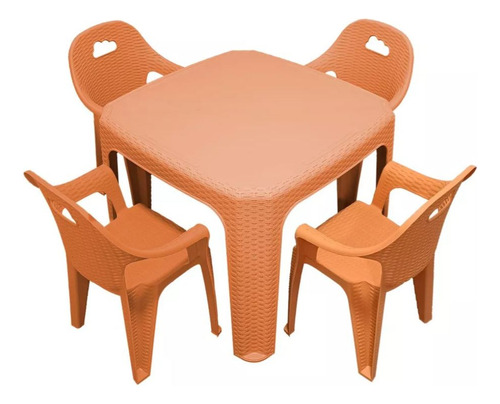 Mesa Infantil Y 4 Sillas Rattan Para Niños Dibujo Comer