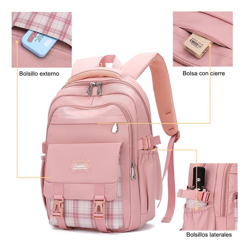 Mochilas Escolares Para Niñas De Primaria De Secundaria Gran Color Rosa Claro