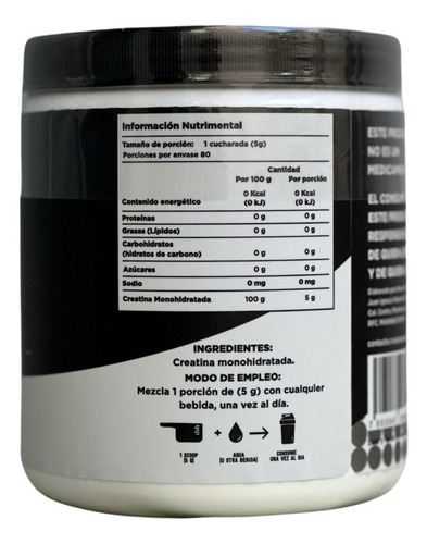 Creatina Monohidratada Polvo Alta Pureza 400g Raíces Verdes Sabor Sin Sabor