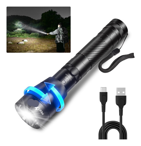 Linterna Led De 2000 Lúmenes Rechargeable Usb, Linterna Con