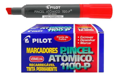 Pincel Atômico Permanente Canetão Pilot Vermelho Kit 12