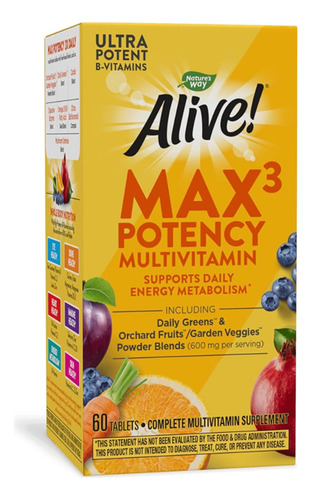 Natures Way | Alive!® Max3 Multivitamínico, 60 Tabs