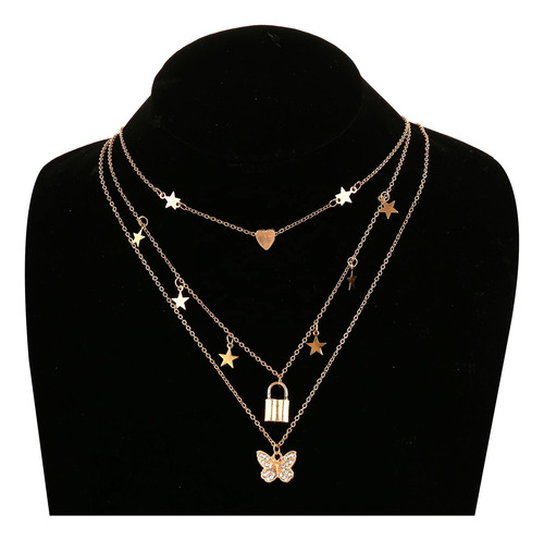 Collar Con Colgante De Mariposa Dorada Con Circonio Con Incr