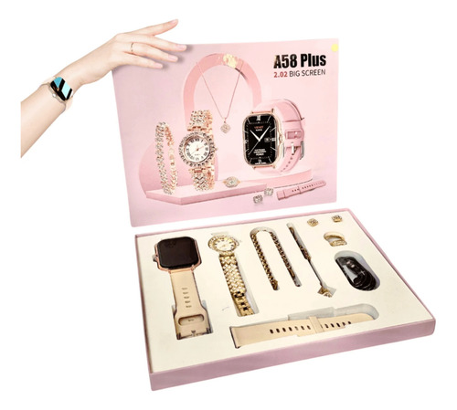Smart Watch Reloj Y Set 7 En 1 De Joyería A58 Plus