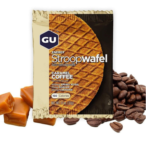 Gu Waffle Energizante, Sabor Caramel Coffe. Paquete 16 Pz