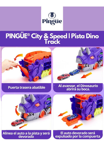 Pingüe® City & Speed | Pista Dino Track Para Niños Auto 1:64 Violeta Oscuro