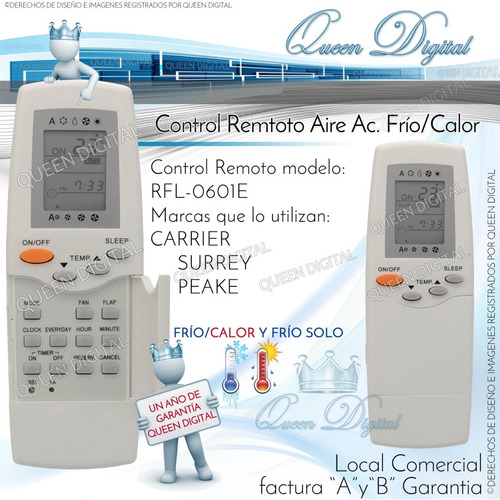 Imagen 2 de 9 de Control Remoto Aire Acondicionado Para Carrier Rfl-0601e
