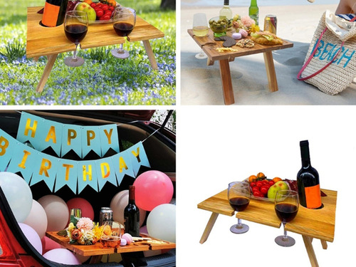 Mesa De Picnic Cuadrada Plegable De Madera Portátil Al Aire
