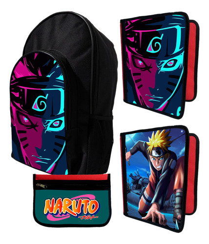 Mochila +2 Carpetas+ Cartu De Naruto #522