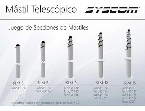 Mastil Telescópico 9m Syscom Modelo Slm-9 (inc. Tornillos)