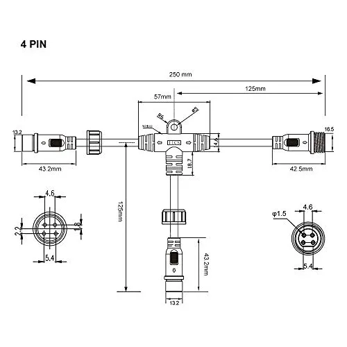 Conector Plstico En T Ip65, 4 Pines, 5pcs, 1 Macho 2 Hembras